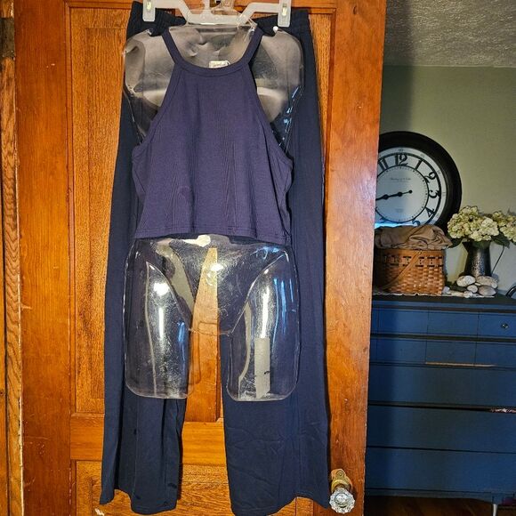 NWT Navy Blue 2-Pce Tracksuit Outfit Crop Top Sweatpants Women's Large Wide Leg - Picture 11 of 13